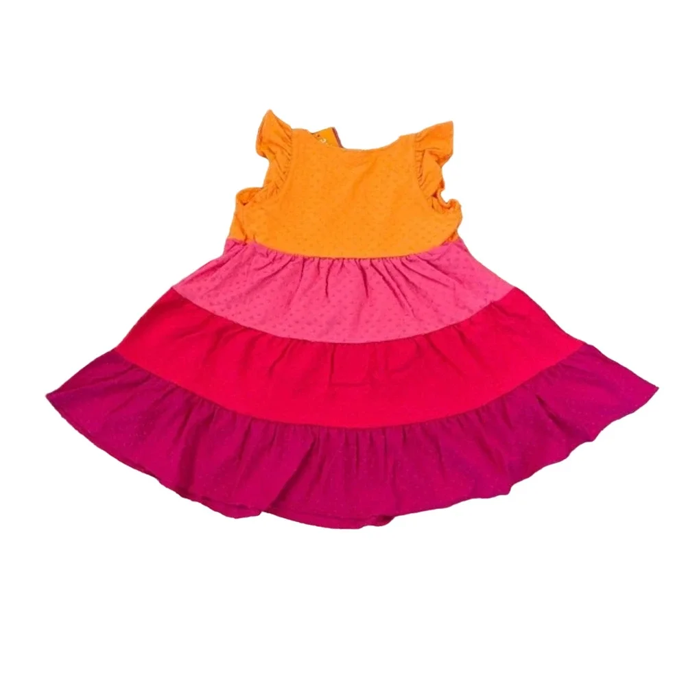 NWT Gymboree Orange & Pink Colorblock Jacquard Tiered Dress -